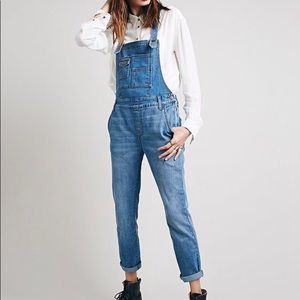 Free people washed denim overalls